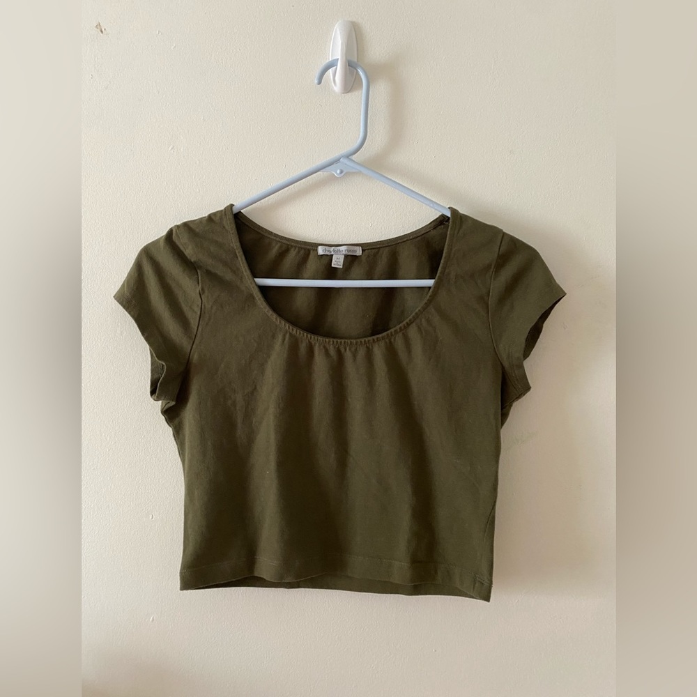 The army green crop top.